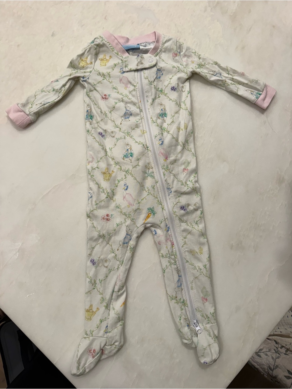 Kissy Kissy Cream Floral Footed One-Piece with Pink Trim